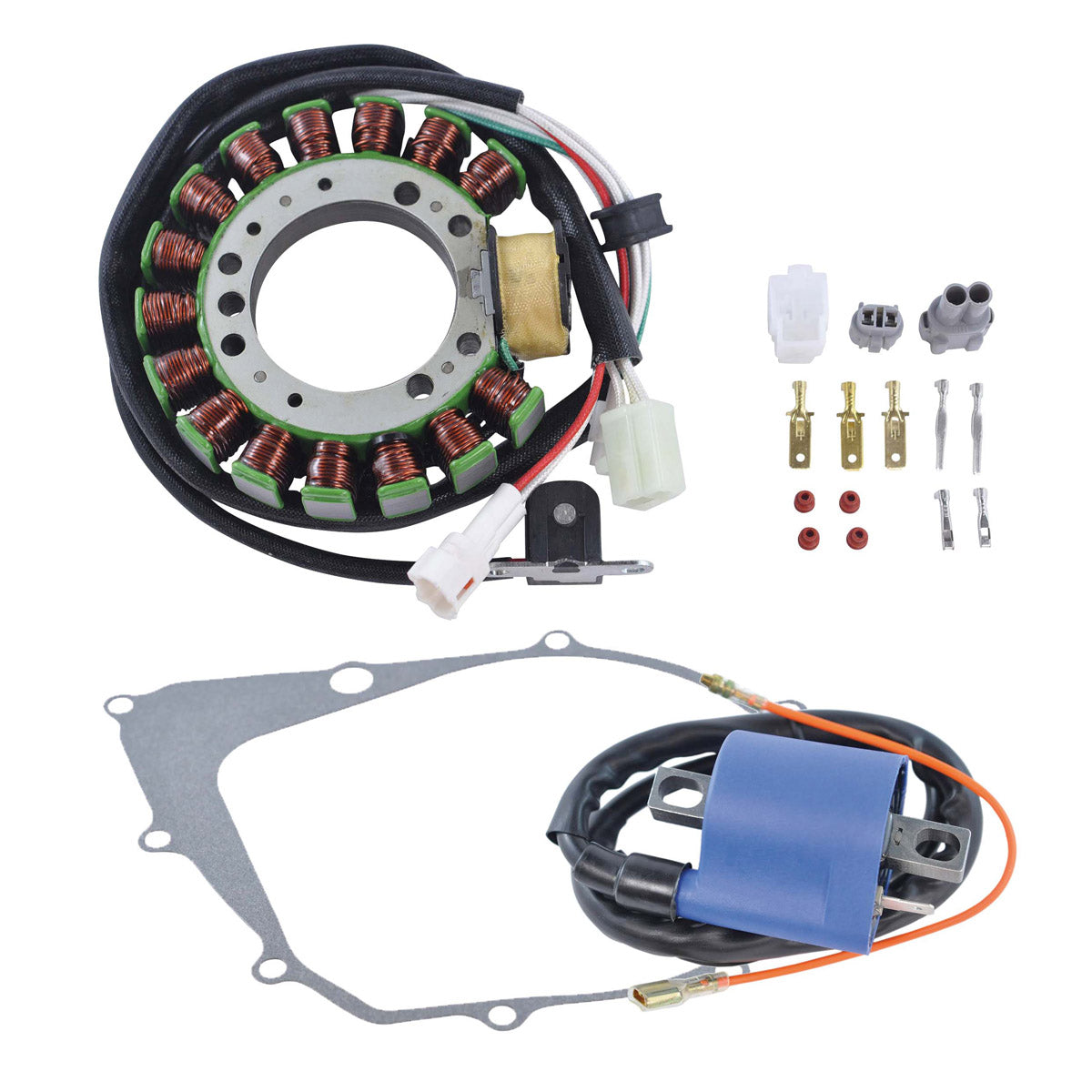 Kit Stator + Crankcase Cover Gasket + Ignition Coil for Yamaha YFM Kodiak Big Bear Moto 4 Warrior 350 400 1993-2001