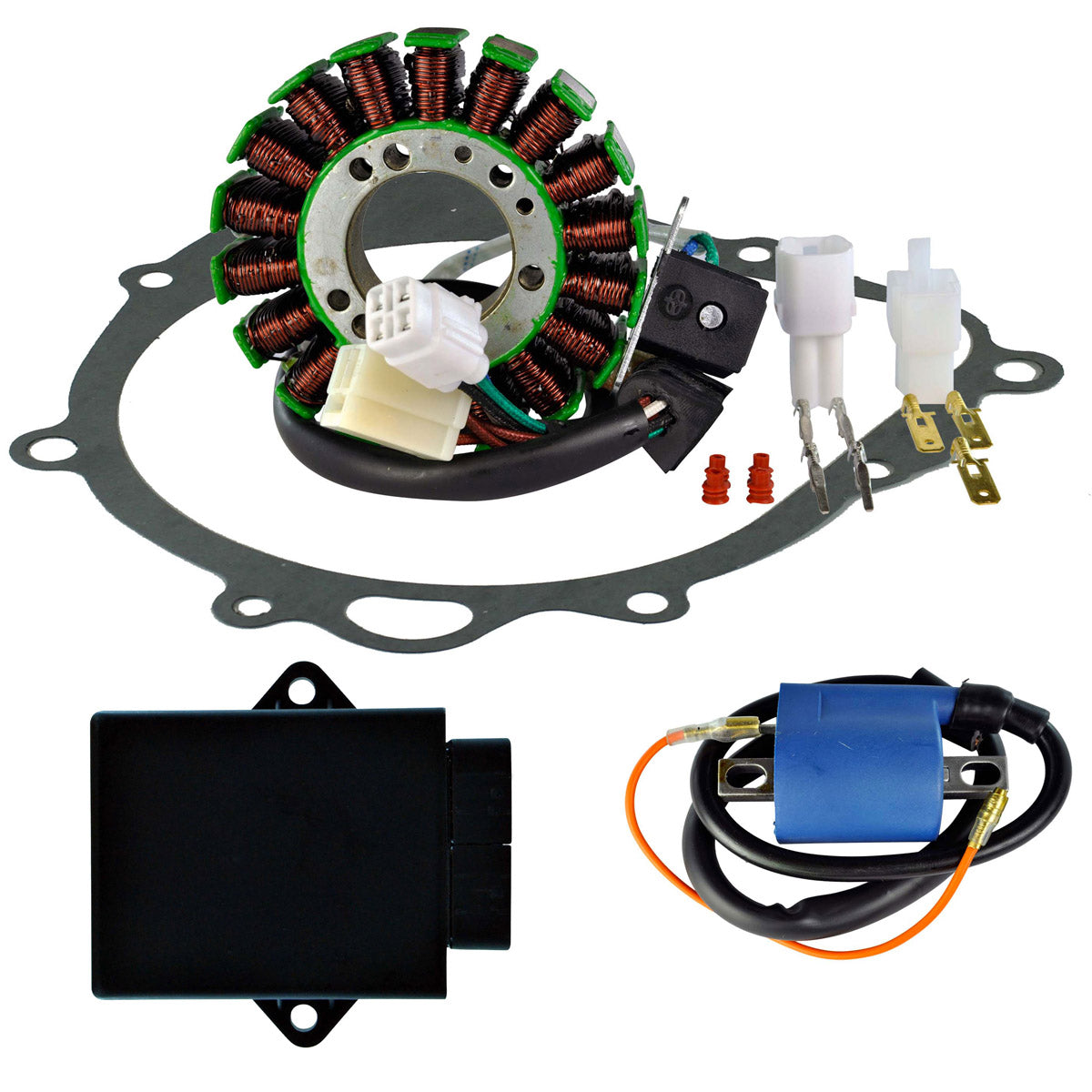 Kit HO Stator + PeakRPM CDI Box + External Ignition Coil + Crankcase Cover Gasket for Suzuki LTZ 400 Quadsport 2003 2004