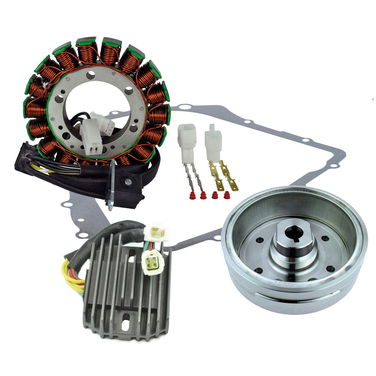 Kit Improved Flywheel + Stator + Crankcase Cover Gasket + Voltage Regulator Rectifier for Arctic Cat 400 Auto 2003-2008