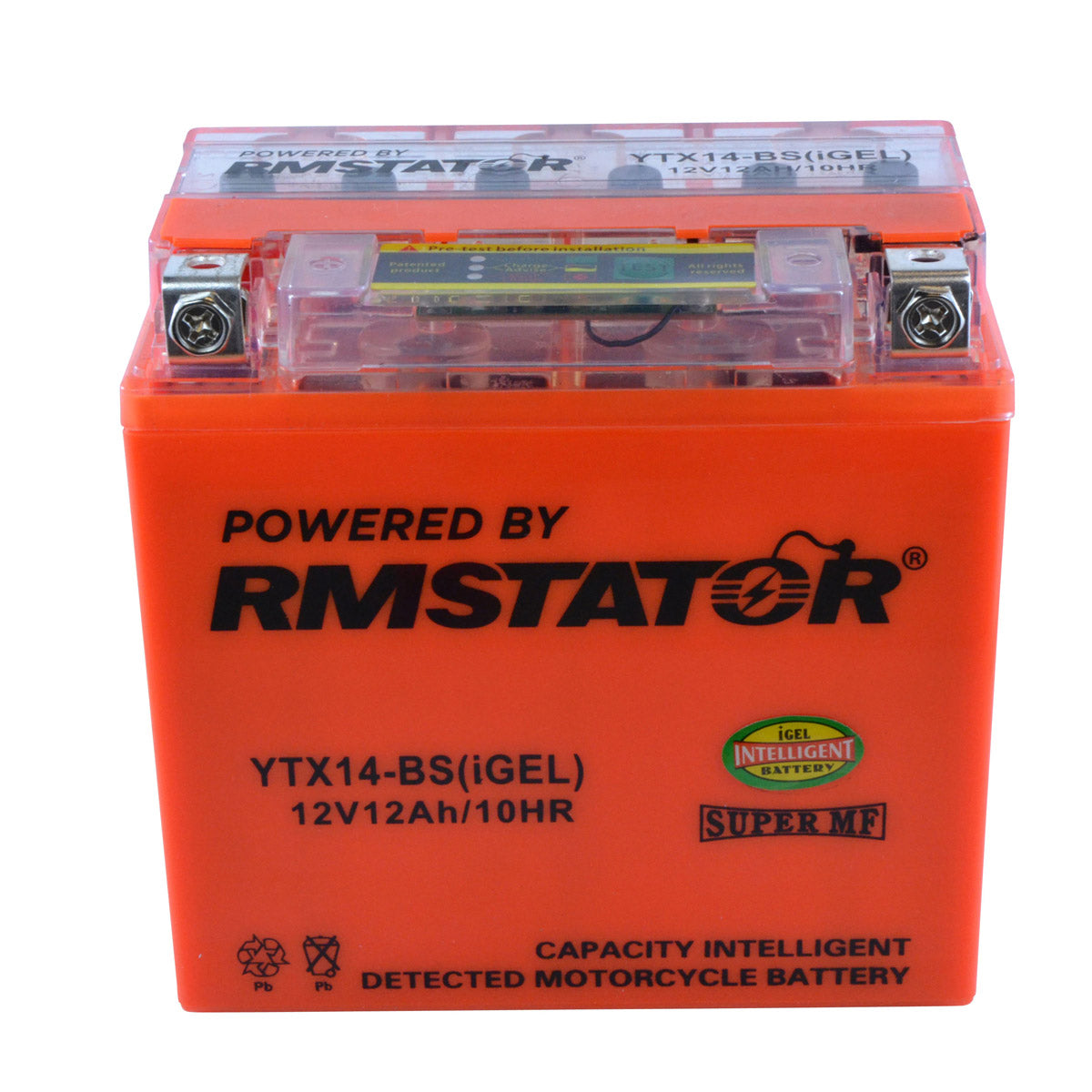 YTX14-BS 12V 12AH 200 CCA Maintenance Free - Sealed AGM Battery – Built-In Voltage Meter for ATV Motorcycles Scooters
