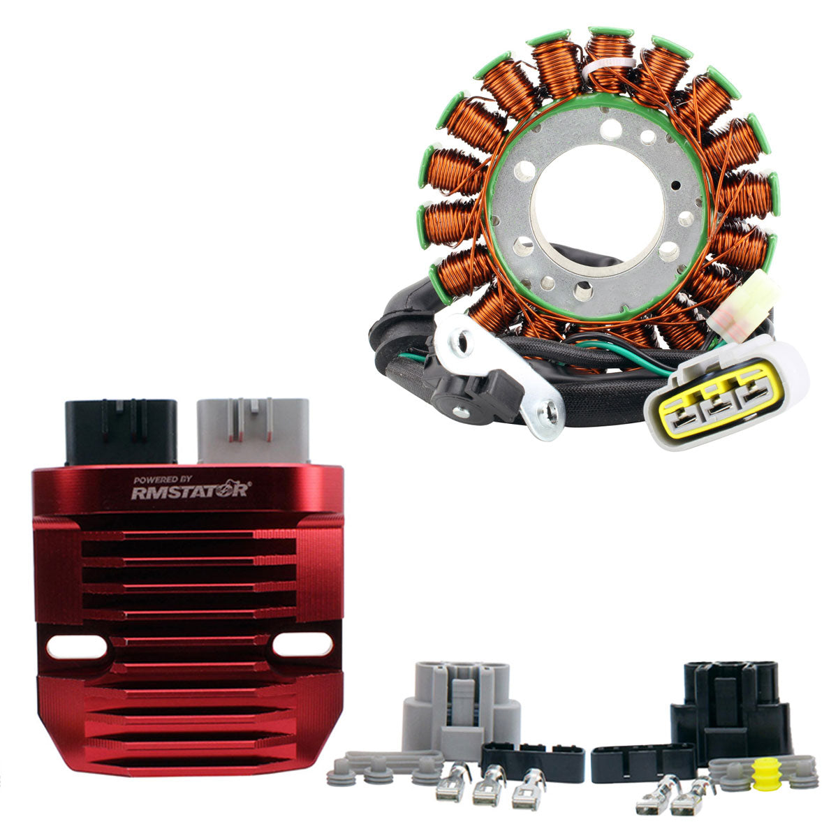 Stator + RMSTATOR Red Machined Alum Mosfet Regulator for Triumph Street Triple 660 675 765 2008-2020 | T1300057 T1300205