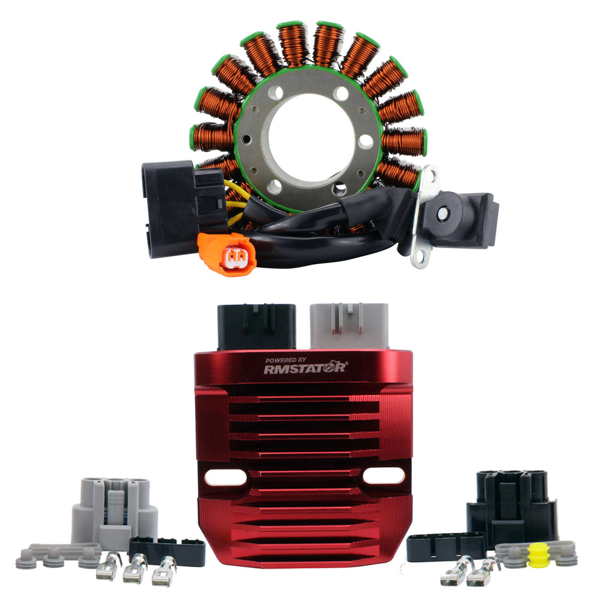Kit Stator + RMSTATOR Red Machined Aluminum Mosfet Regulator for Honda TRX 420 Rancher FA 2014-2021 | OEM# 31120-HR3-A61
