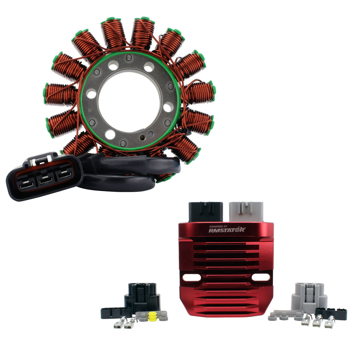 Kit Generator Stator + RMSTATOR Red Machined Aluminum Mosfet Regulator for Honda CBR 600 RR 2013-2024 | 31120-MJC-D01