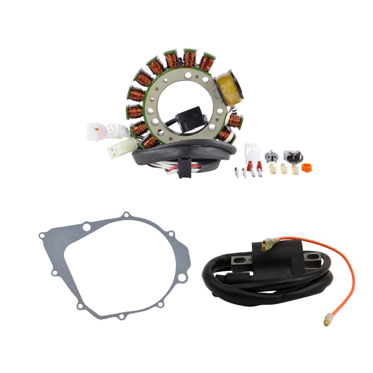 Kit Stator + Crankcase Cover Gasket + Ignition Coil for Yamaha YFM Kodiak Big Bear Moto 4 Warrior 350 400 1993-2001