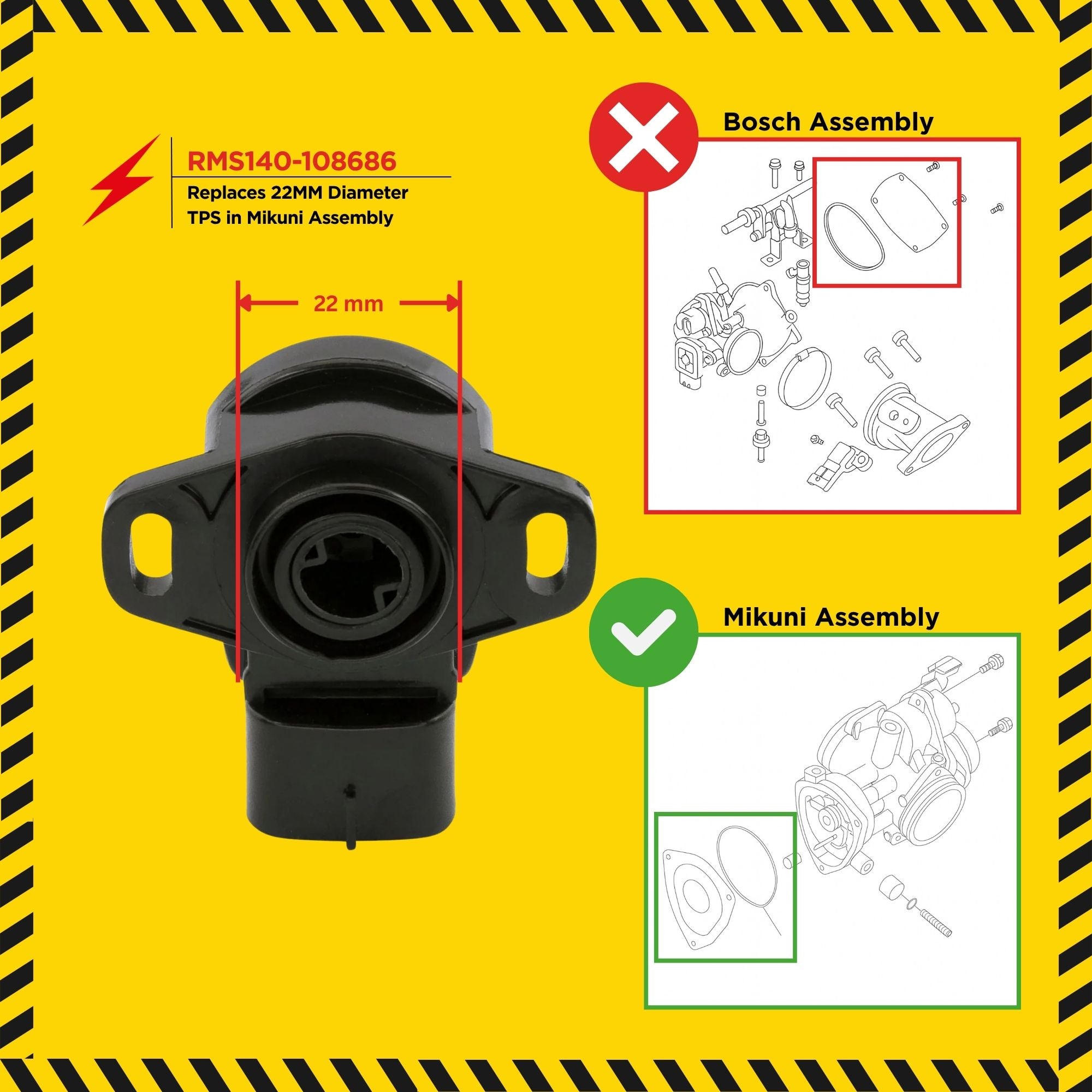 Throttle Position Sensor TPS 22mm (Mikuni) for Kawasaki Jet Ski