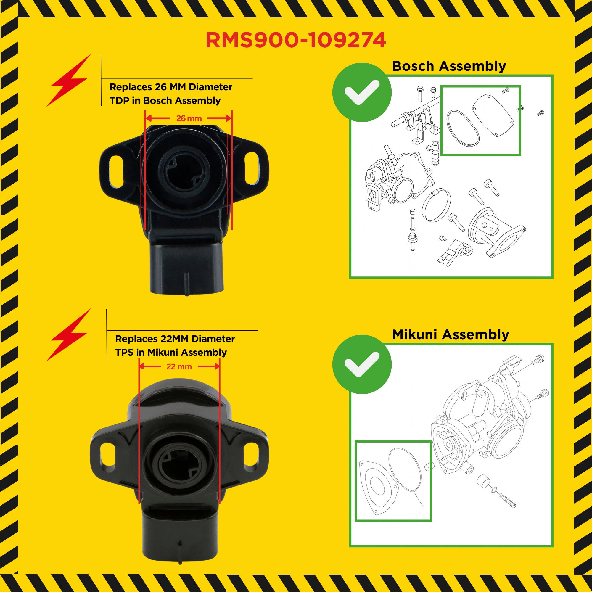 Kit de réparation pour capteurs de position du papillon 22 mm (Mikuni) et 26 mm (Bosch) pour Polaris Sportsman 550 | Ranger 570 | RZR 800 2009-2026 3131705
