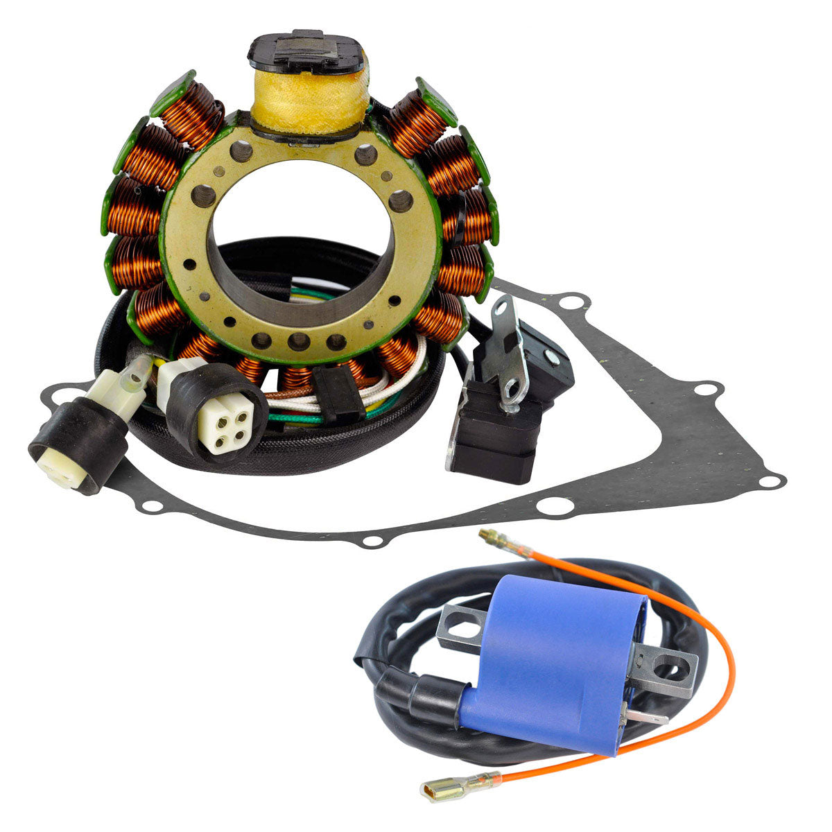 Kit Stator + Crankcase Cover Gasket + External Ignition Coil for Yamaha YFM 350 Warrior / Big Bear 1987-1989