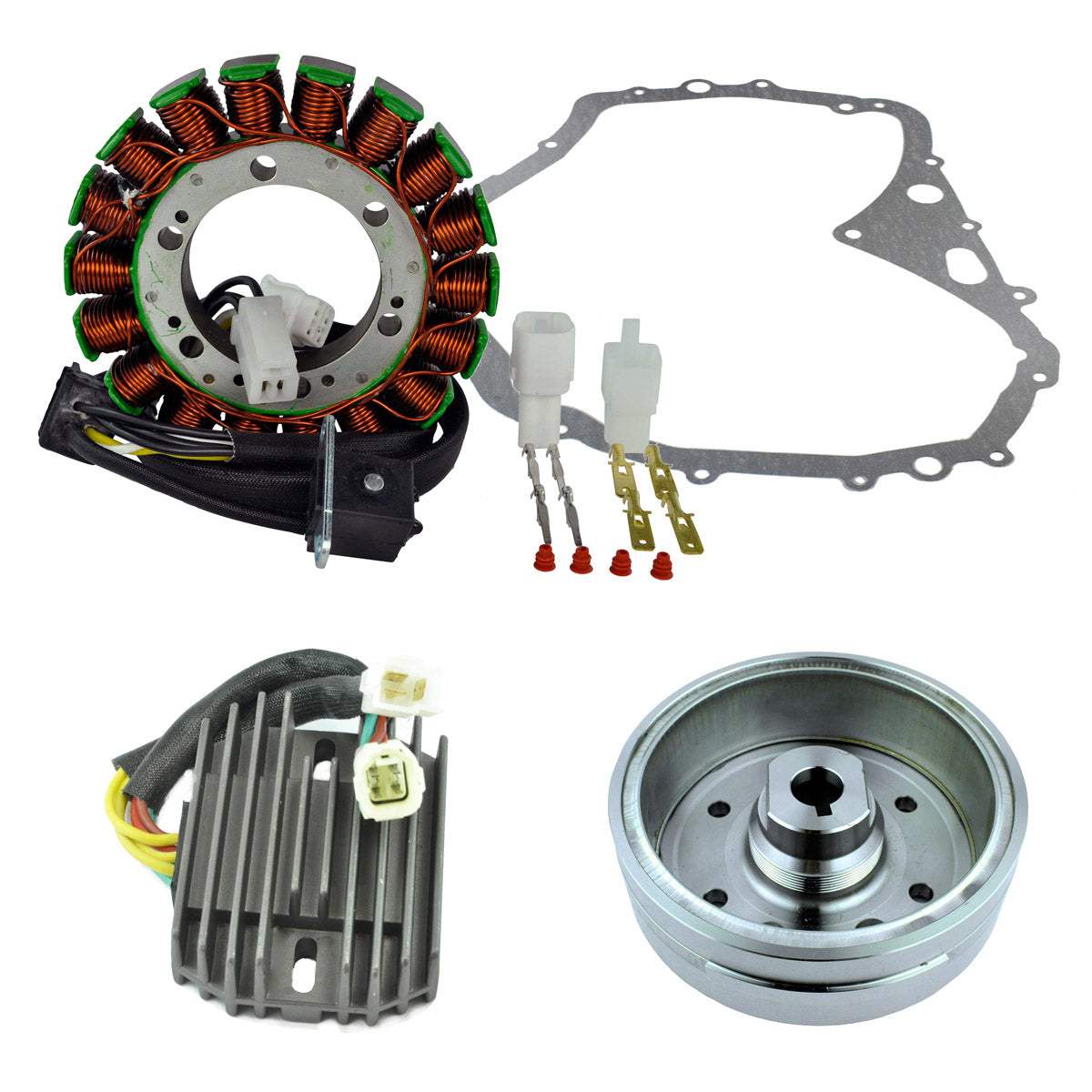 Kit Improved Flywheel + Stator + Crankcase Cover Gasket + Voltage Regulator for Arctic Cat 400 Manual 2003-2008