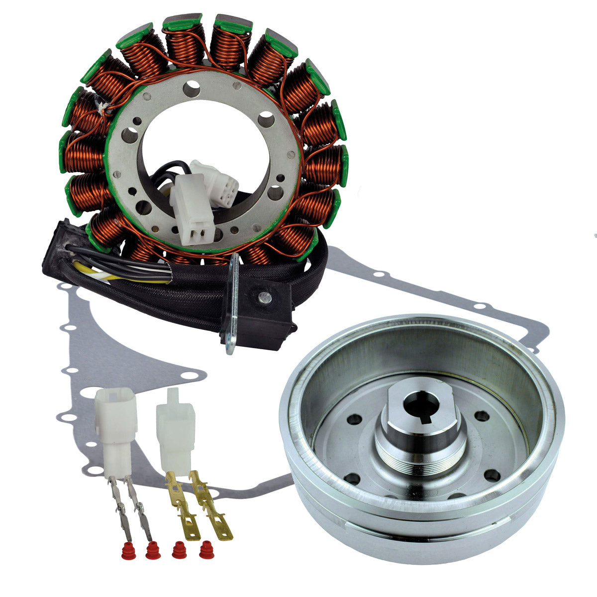 Kit Magneto Flywheel + Stator + Crankcase Cover Gasket for Suzuki LTA 400 | Arctic Cat 400 2002-08 | 3210238F01 3430071