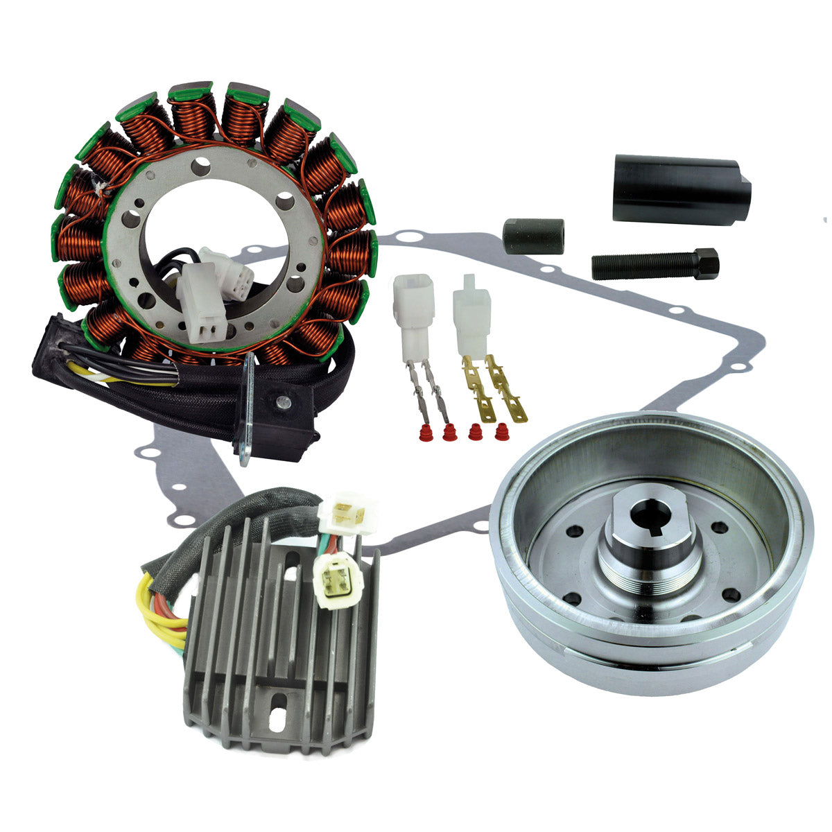 Kit Improved Flywheel + Puller + Stator + Regulator Rectifier + Crankcase Cover Gasket for Arctic Cat 400 Auto 2003-2007