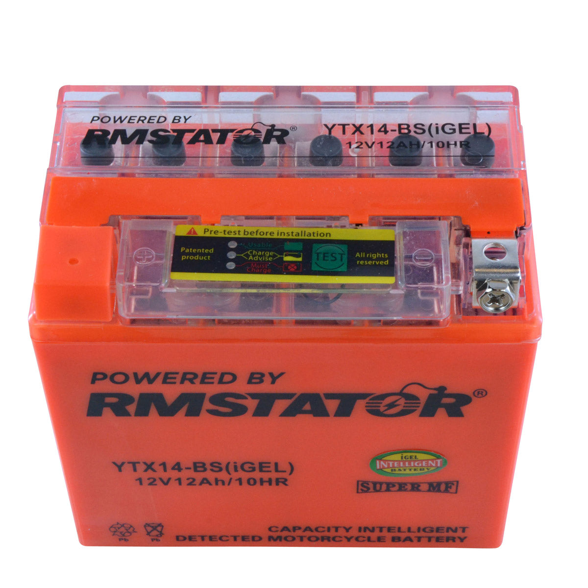 YTX14-BS 12V 12AH 200 CCA Maintenance Free - Sealed AGM Battery – Built-In Voltage Meter for ATV Motorcycles Scooters