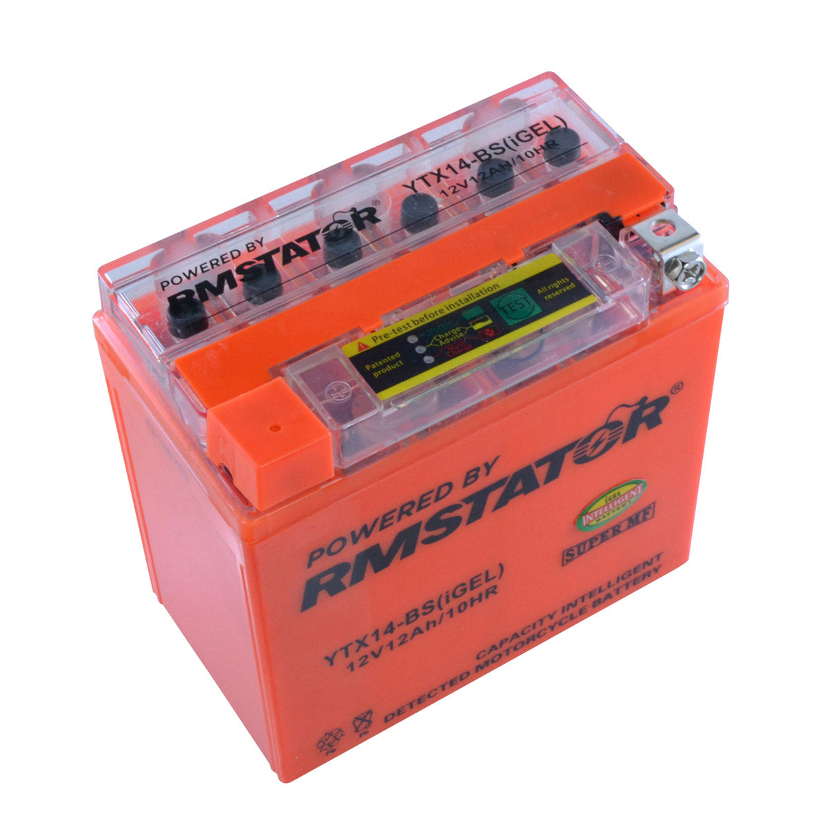YTX14-BS 12V 12AH 200 CCA Maintenance Free - Sealed AGM Battery – Built-In Voltage Meter for ATV Motorcycles Scooters
