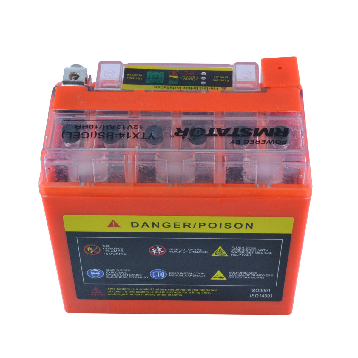 YTX14-BS 12V 12AH 200 CCA Maintenance Free - Sealed AGM Battery – Built-In Voltage Meter for ATV Motorcycles Scooters