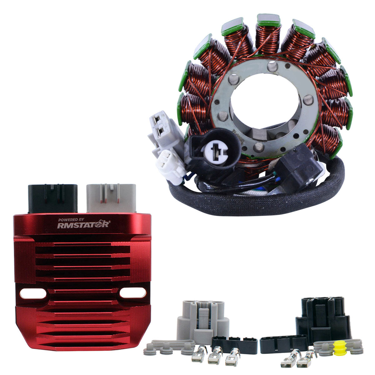 Kit Stator + Red Machined Aluminum Mosfet Regulator (CNC) for Kawasaki KVF 750 | KRF 800 | KRT 750 / 800 2014-2023