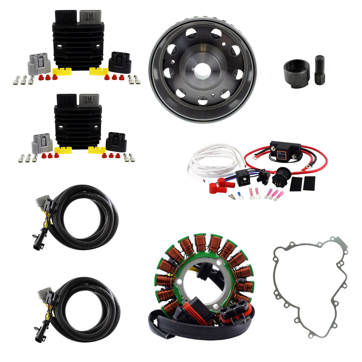 900W SPLYT Stator + Regulator + Dual Battery Isolator + Flywheel + Puller + Gasket for Polaris RZR Ranger 2013-2022