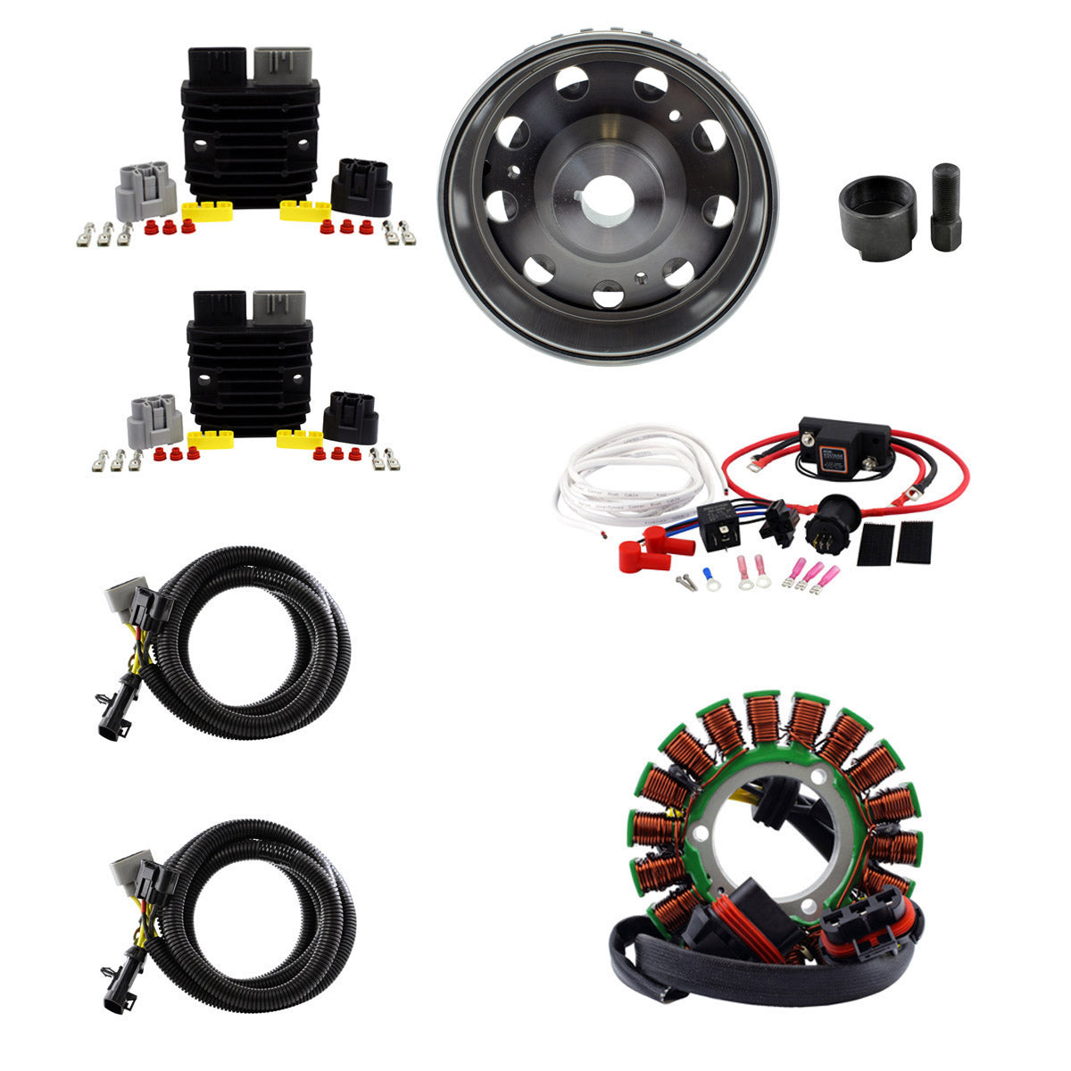 900W SPLYT Stator + Regulator + Dual Battery Isolator + Flywheel + Puller for Polaris Ranger RZR Sportsman 2013-2023